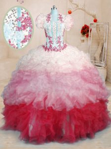 Multi-color Sweetheart Lace Up Beading and Appliques and Ruffles Vestidos de Quinceanera Brush Train Sleeveless
