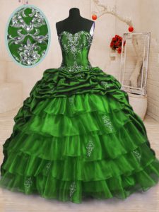 High End Lace Up Sweetheart Beading and Appliques and Ruffled Layers and Pick Ups Quinceanera Dresses Organza and Taffet