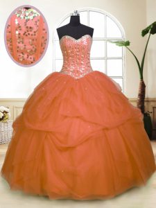 Dynamic Orange Sweetheart Neckline Sequins and Pick Ups Sweet 16 Dresses Sleeveless Zipper