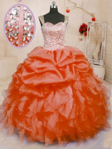 Modest Organza Sleeveless Floor Length Quince Ball Gowns and Beading and Ruffles and Pick Ups