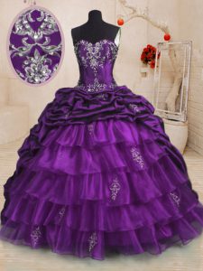 Pick Ups Ruffled With Train Purple Quinceanera Dresses Sweetheart Sleeveless Sweep Train Lace Up