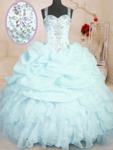 Pick Ups Floor Length Ball Gowns Sleeveless Light Blue Ball Gown Prom Dress Zipper