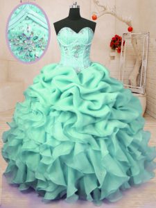 Trendy Apple Green Lace Up Quinceanera Gowns Beading and Ruffles and Pick Ups Sleeveless Floor Length