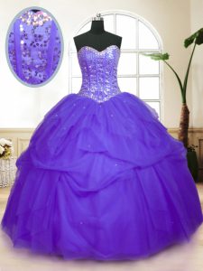 Exquisite Tulle Sleeveless Floor Length Sweet 16 Quinceanera Dress and Sequins and Pick Ups