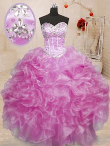 Sweet Sweetheart Sleeveless Ball Gown Prom Dress Floor Length Beading and Ruffles Lilac Organza