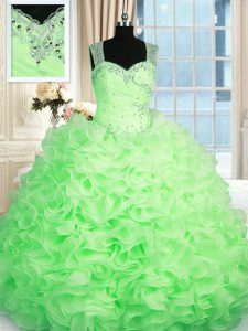 Floor Length 15th Birthday Dress Organza Sleeveless Beading and Ruffles