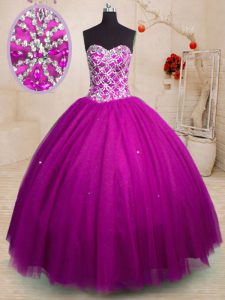 Clearance Ball Gowns Sweet 16 Dresses Fuchsia Sweetheart Tulle Sleeveless Floor Length Lace Up