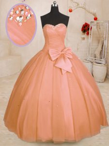 High Class Sweetheart Sleeveless Tulle Quinceanera Gowns Beading and Bowknot Lace Up