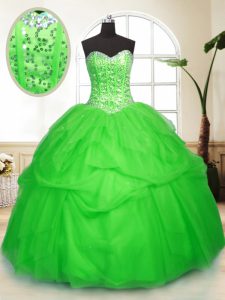 Adorable Tulle Lace Up Quinceanera Dress Sleeveless Floor Length Sequins and Pick Ups