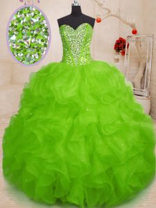 Hot Selling Organza Sweetheart Sleeveless Lace Up Beading and Ruffles Sweet 16 Quinceanera Dress in