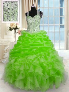 Superior Sleeveless Organza Floor Length Zipper Ball Gown Prom Dress in with Beading