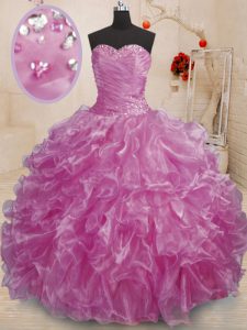 Enchanting Lilac Sleeveless Beading and Ruffles Floor Length Quinceanera Dresses