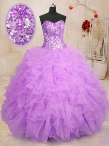 Dynamic Lilac Sweetheart Lace Up Beading and Ruffles Sweet 16 Quinceanera Dress Sleeveless