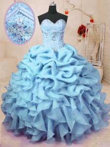 Pick Ups Floor Length Ball Gowns Sleeveless Baby Blue Sweet 16 Dresses Lace Up