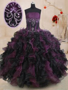 Excellent Sleeveless Floor Length Beading and Ruffles Lace Up Ball Gown Prom Dress with Multi-color