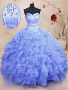 Sweetheart Sleeveless Lace Up Ball Gown Prom Dress Light Blue Organza