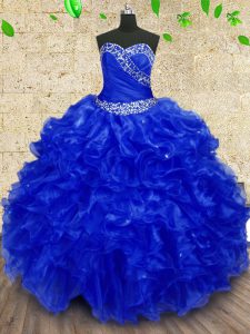 Sweetheart Sleeveless Lace Up Quinceanera Dress Royal Blue Organza