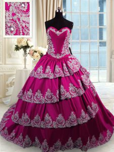 Sophisticated Taffeta Sweetheart Sleeveless Court Train Lace Up Beading and Appliques and Embroidery and Ruffled Layers 