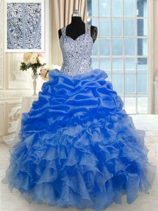Pick Ups Royal Blue Sleeveless Organza Zipper 15 Quinceanera Dress for Military Ball and Sweet 16 and Quinceanera