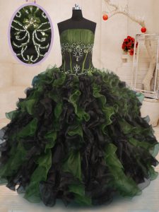 Beautiful Multi-color Sleeveless Floor Length Beading and Ruffles Lace Up Sweet 16 Dress