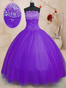Beading Quinceanera Dress Purple Lace Up Sleeveless Floor Length