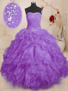 Strapless Sleeveless Lace Up Ball Gown Prom Dress Lavender Organza