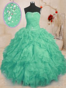 Affordable Sleeveless Lace Up Floor Length Beading and Ruffles and Ruching Quince Ball Gowns