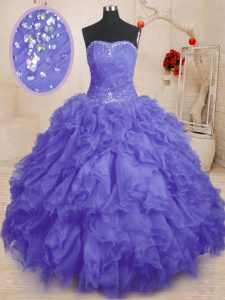 Purple Sleeveless Organza Lace Up Quinceanera Dress for Military Ball and Sweet 16 and Quinceanera