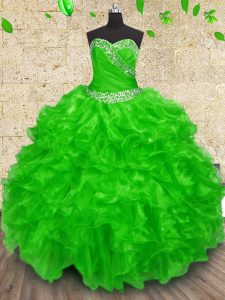 Graceful Organza Lace Up 15 Quinceanera Dress Sleeveless Floor Length Beading and Appliques and Ruffles and Ruching