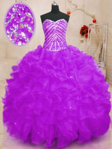 Sequins Floor Length Ball Gowns Sleeveless Purple Quinceanera Gowns Lace Up