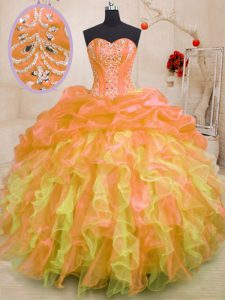 Dynamic Sleeveless Lace Up Floor Length Beading and Ruffles Quinceanera Dress