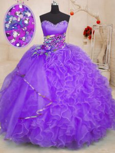 Enchanting Sleeveless Beading and Ruffles Lace Up Quinceanera Gown