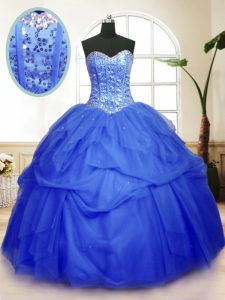 Blue Sweet 16 Dress Military Ball and Sweet 16 and Quinceanera and For with Sequins and Pick Ups Sweetheart Sleeveless L
