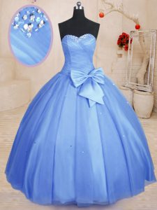 Light Blue Sweetheart Neckline Beading and Bowknot 15 Quinceanera Dress Sleeveless Lace Up