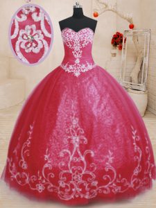 Spectacular Floor Length Red Quinceanera Dress Sweetheart Sleeveless Lace Up