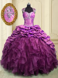 Pick Ups Ruffled With Train Lilac 15 Quinceanera Dress Sweetheart Cap Sleeves Brush Train Lace Up