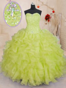 Designer Floor Length Ball Gowns Sleeveless Yellow Green 15th Birthday Dress Lace Up