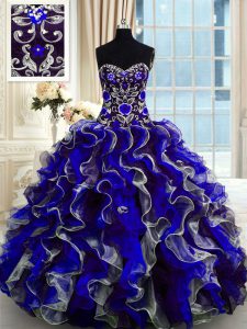 Multi-color Ball Gowns Sweetheart Sleeveless Organza Floor Length Lace Up Beading and Ruffles Quinceanera Gown