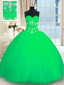 Green Quinceanera Dresses Military Ball and Sweet 16 and Quinceanera and For with Appliques Sweetheart Sleeveless Lace U