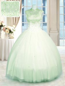 Classical Beading Quinceanera Dress Green Zipper Sleeveless Floor Length