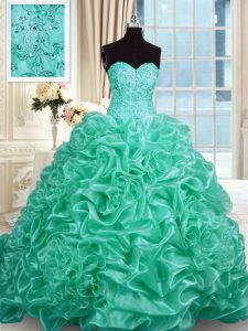 Gorgeous Turquoise Quinceanera Dress Military Ball and Sweet 16 and Quinceanera and For with Beading and Pick Ups Sweeth