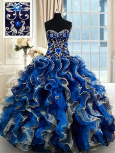 Extravagant Multi-color Sleeveless Organza Lace Up 15th Birthday Dress for Military Ball and Sweet 16 and Quinceanera