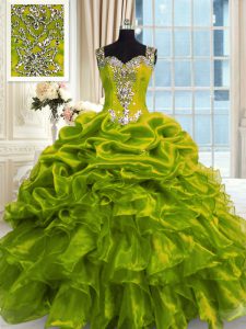 Custom Fit Olive Green Lace Up 15 Quinceanera Dress Beading Sleeveless Floor Length