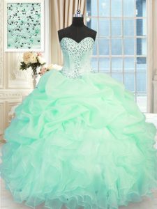 Apple Green Ball Gowns Sweetheart Sleeveless Organza Floor Length Lace Up Beading and Ruffles 15 Quinceanera Dress