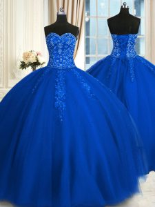 Blue Sweet 16 Quinceanera Dress Military Ball and Sweet 16 and Quinceanera and For with Appliques and Embroidery Sweethe