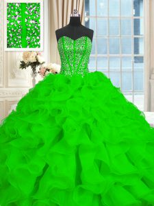 Gorgeous Sleeveless Brush Train Beading and Ruffles Lace Up Quinceanera Gowns