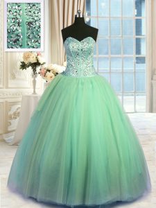Sleeveless Beading and Ruching Lace Up Quinceanera Dress