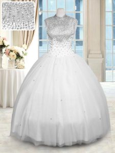 High-neck Sleeveless Tulle Ball Gown Prom Dress Beading Zipper