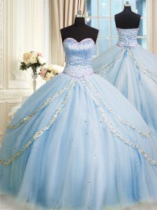 Romantic Sleeveless Court Train Lace Up With Train Beading and Appliques Quinceanera Dress