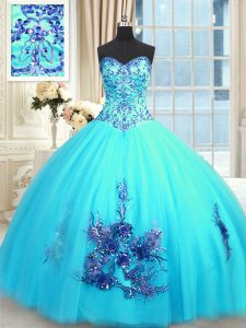 Deluxe Baby Blue Sweetheart Lace Up Beading and Appliques and Embroidery Quinceanera Dresses Sleeveless